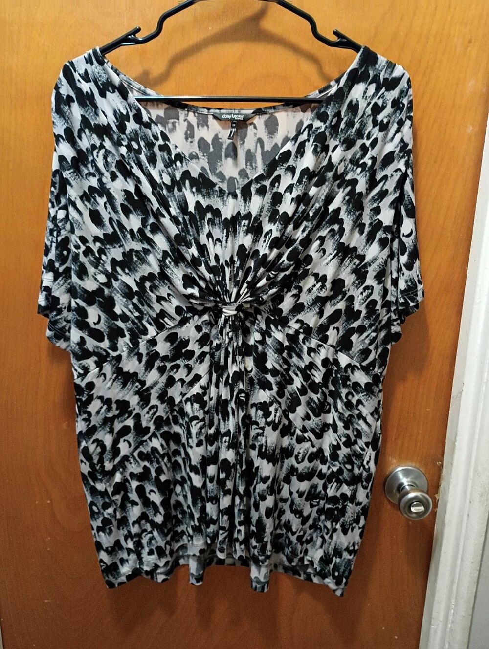 Daisy Fuetes Black And White Splash Paint Silky Top